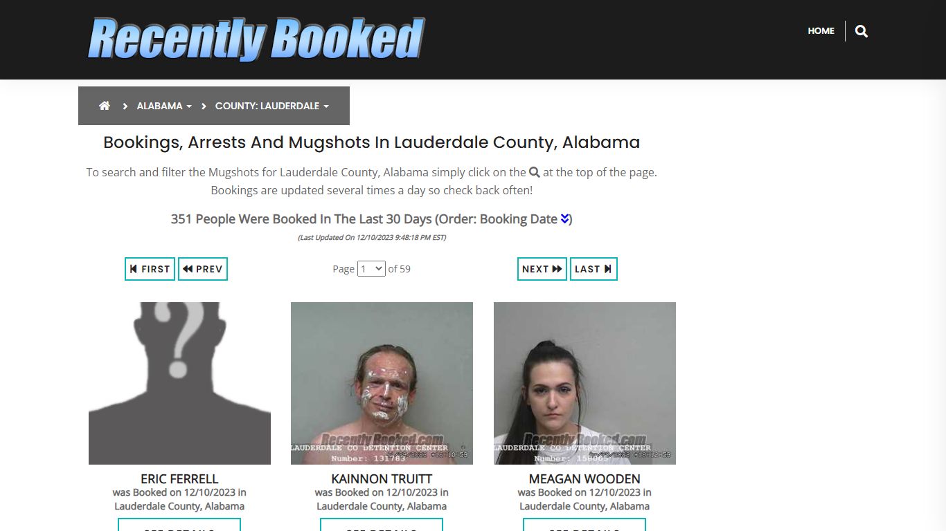 Bookings, Arrests and Mugshots in Lauderdale County, Alabama